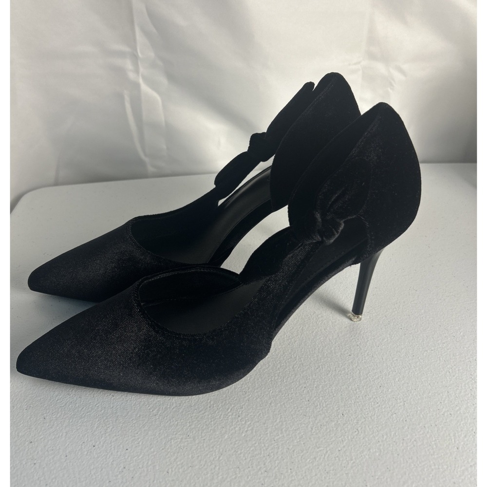 Coutgo Black‎ Velvet Bow Pumps Pointed Toe D'Orsay Stiletto Heels Size 8.5 NIB
